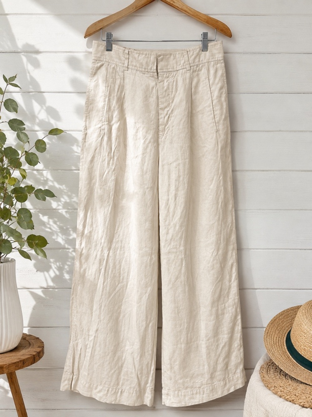 Everlane 100% Linen Wide Leg Pants Cream Ivory Size 12